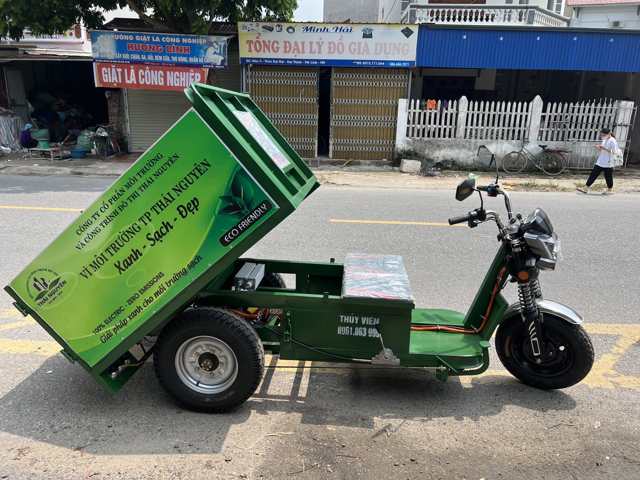 Xe điện thu gom rác ben tay 1 tấn 